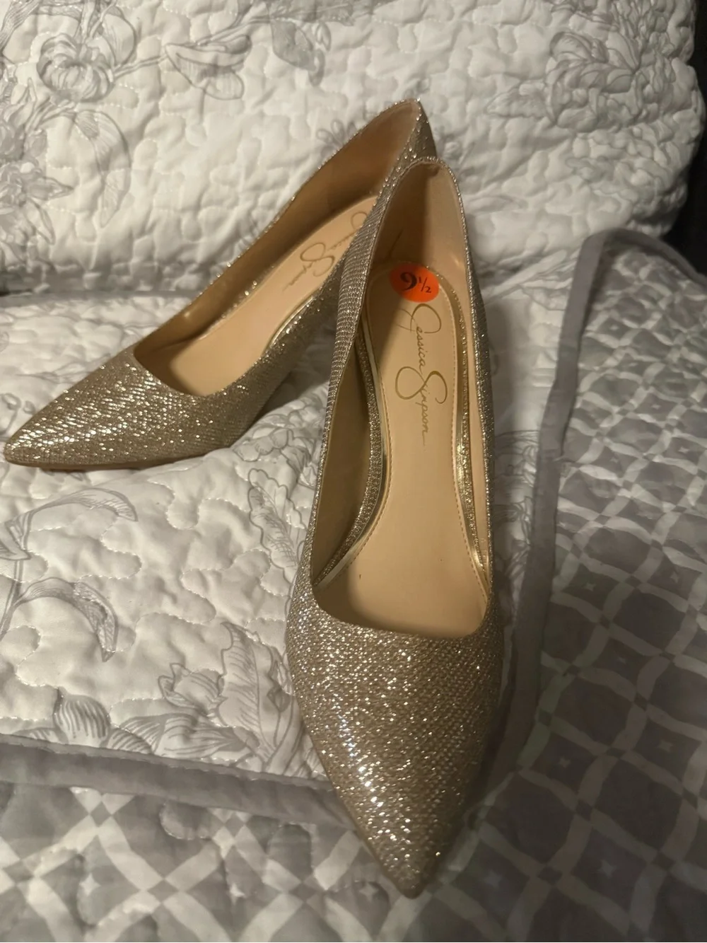 Jessica Simpson Glitter Pointed Toe Pumps in Gold
